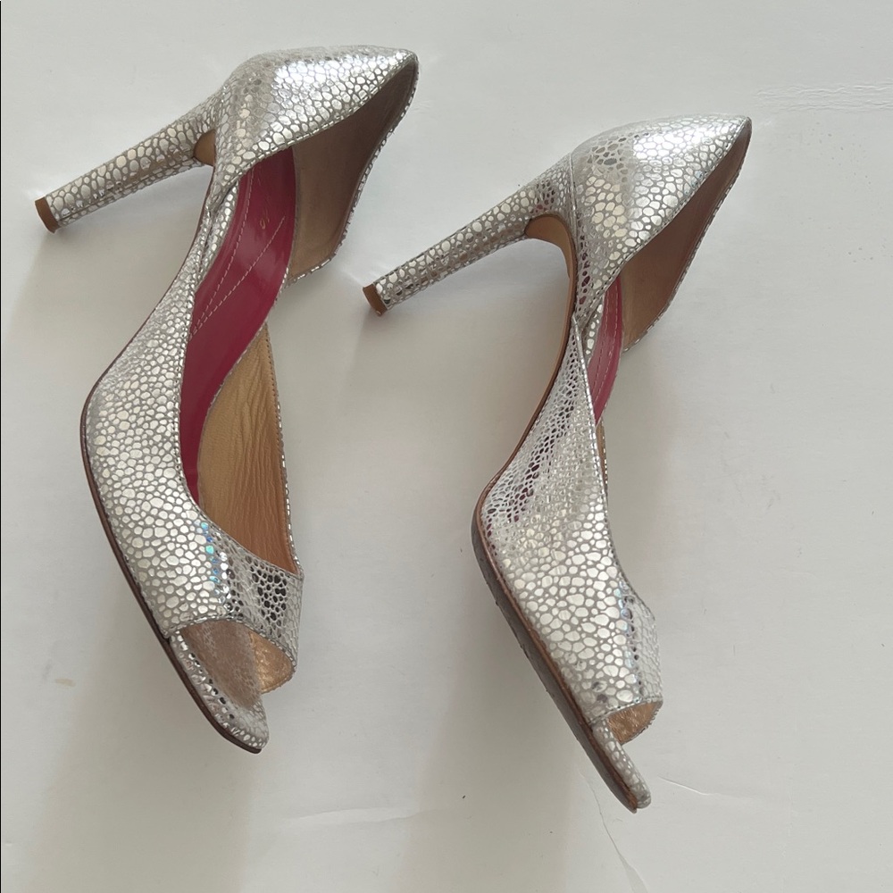 Kate Spade Lara  Cracked Silver Peep-Toe‎ High Heels Size 7.5 B 
Made in Italy - Picture 4 of 12